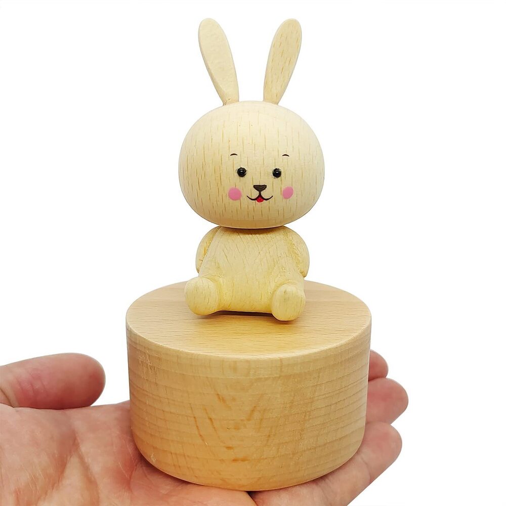 6469 Cute Little Rabbit Mini Music Box Bunny Wooden Mechanical Music Box